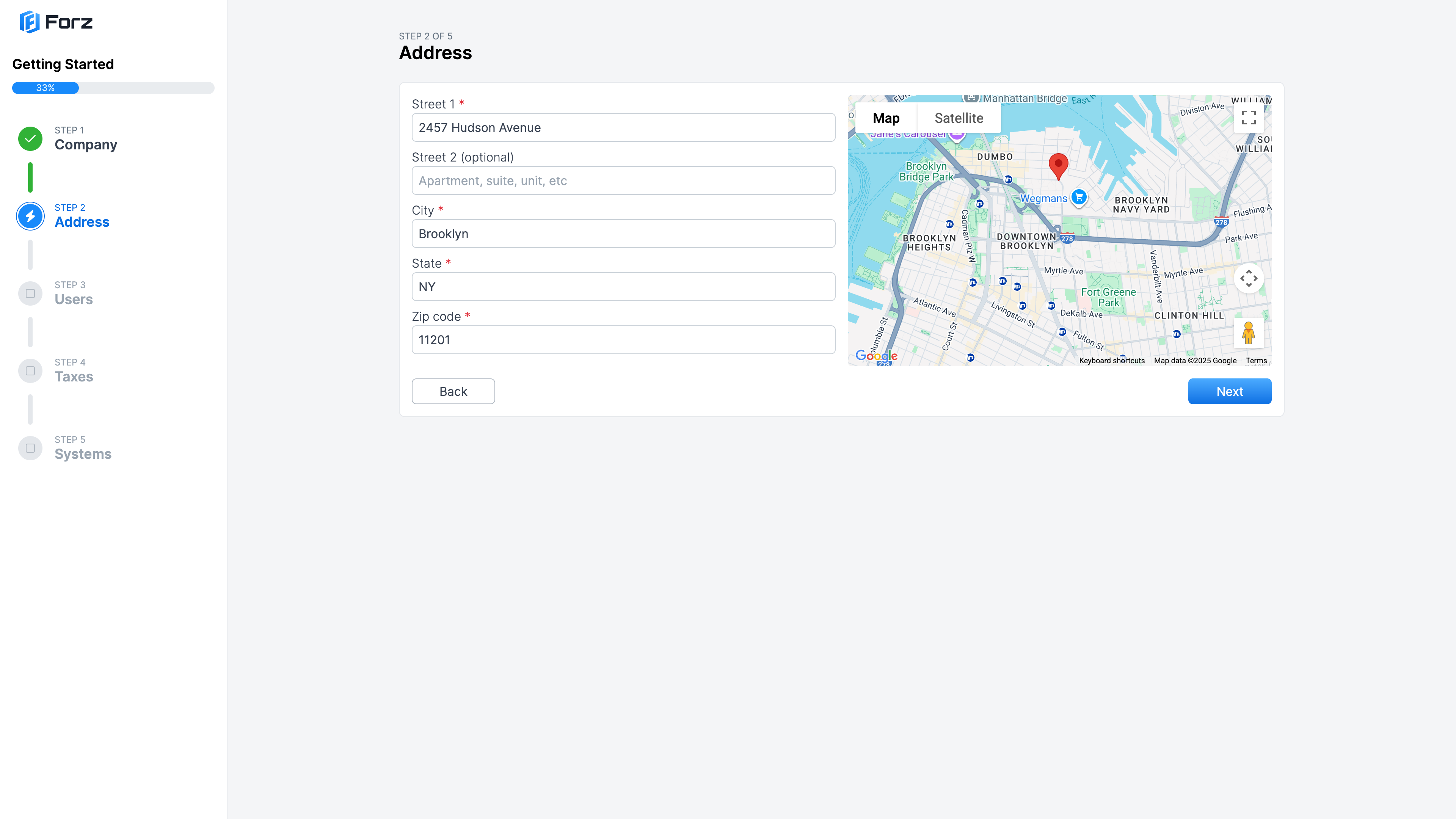 Address setup form