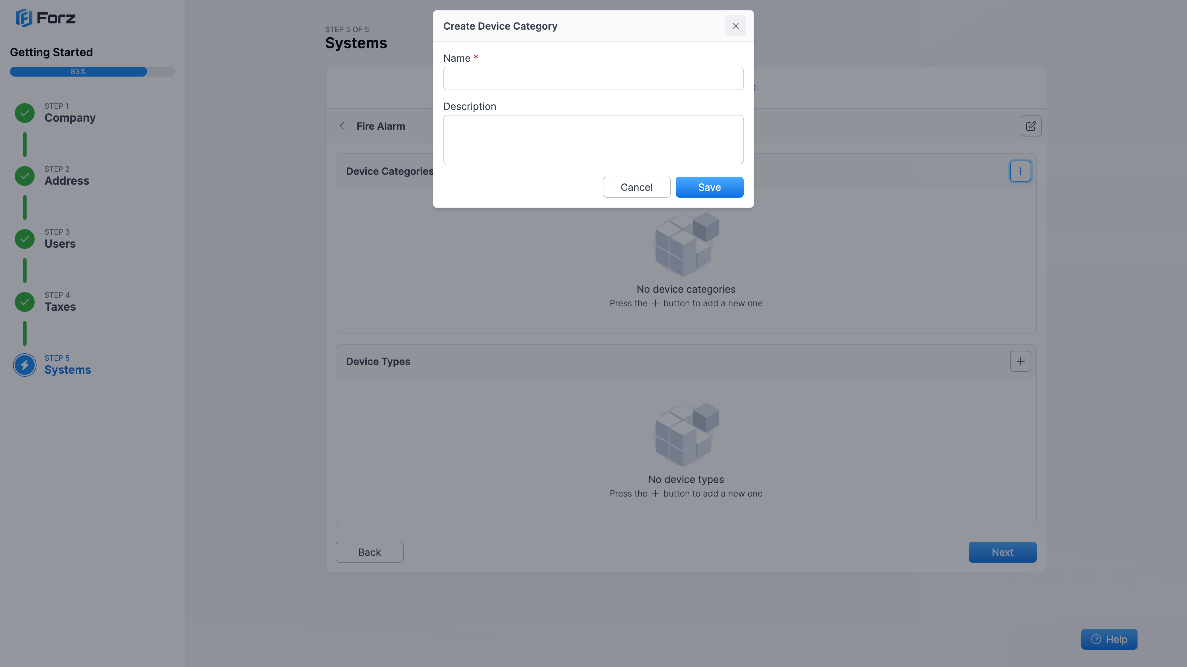 New device category form
