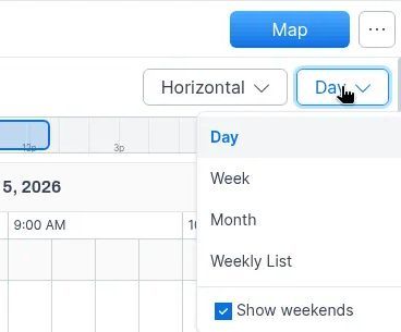 Day Week Month and Weekly List view options