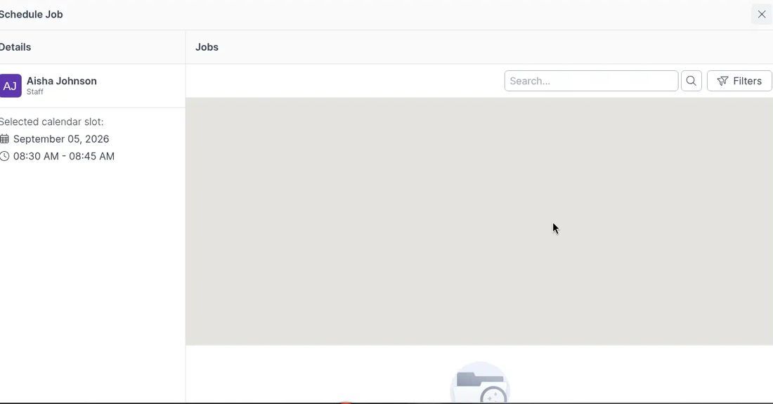Schedule Job panel with selected calendar slot