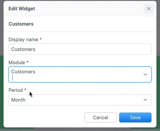 Edit Widget dialog for Customers