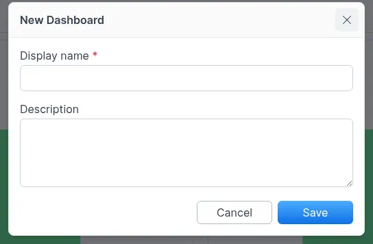 New Dashboard dialog