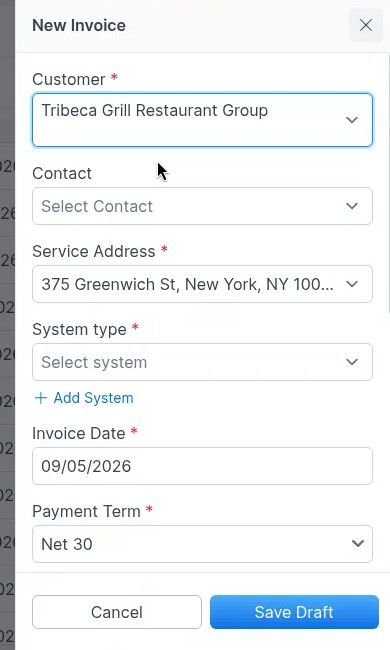 New Invoice details with customer selected