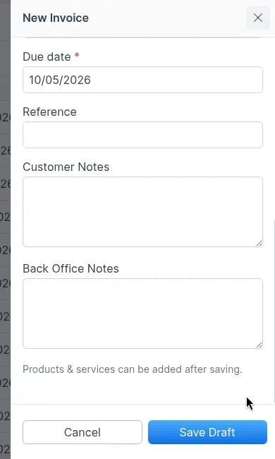 Notes fields and Save Draft on New Invoice