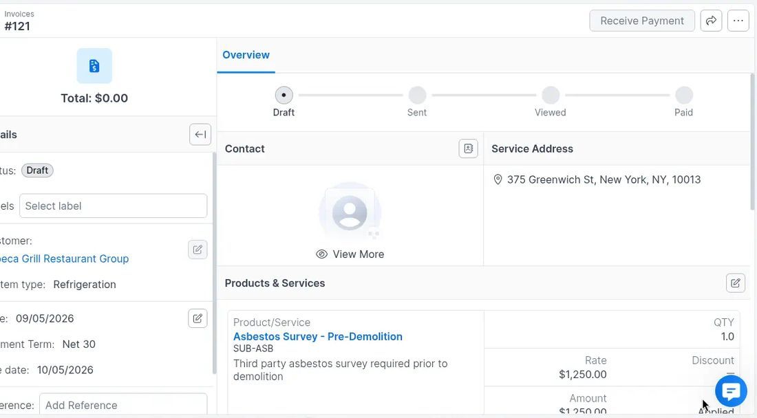 Draft invoice overview with products