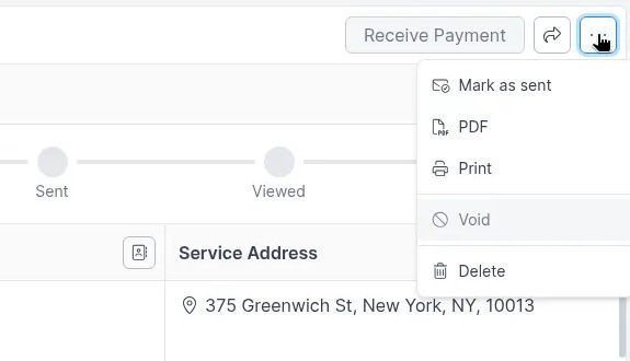 Receive Payment and Mark as sent actions