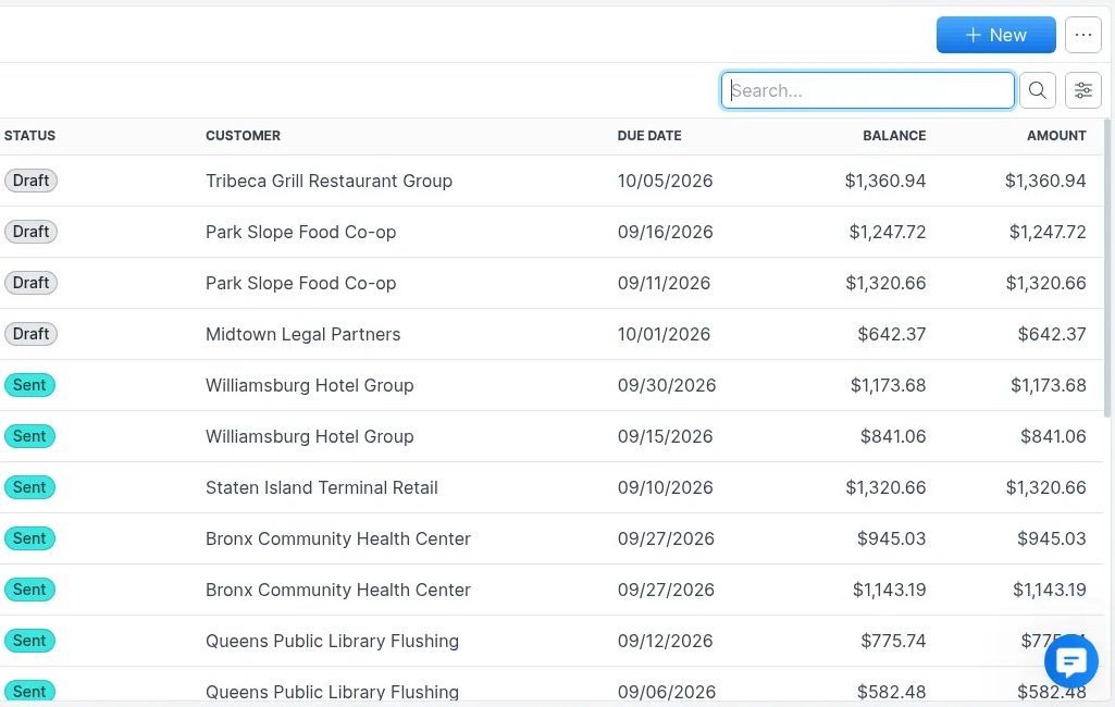 Invoices list showing draft invoice 121
