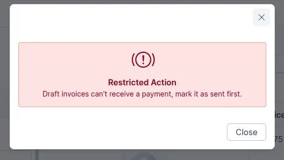 Restricted Action toast for draft invoices