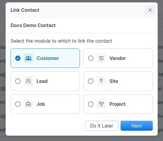 Link Contact module picker