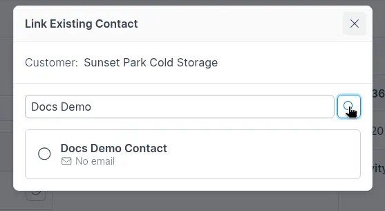 Link Existing Contact search results