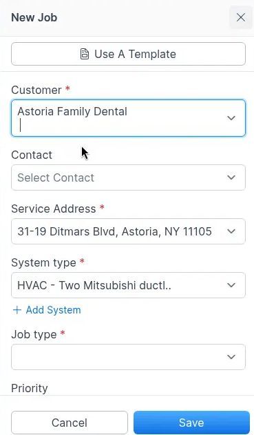 Contact Service Address and System type after selecting a customer
