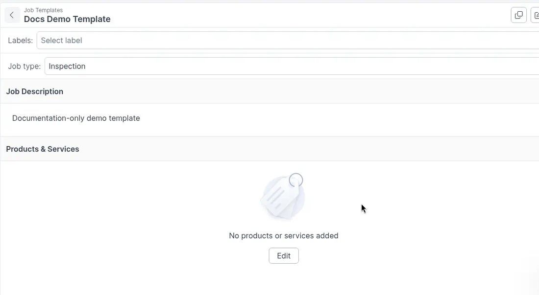 Job template detail with Labels Job Description and Products