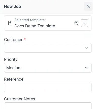 Selected template banner on New Job