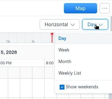 Day Week Month Weekly List and Show weekends options