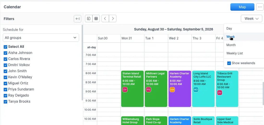 Calendar Week view with scheduled jobs