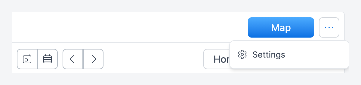 The Calendar header with the More options menu open, showing Settings