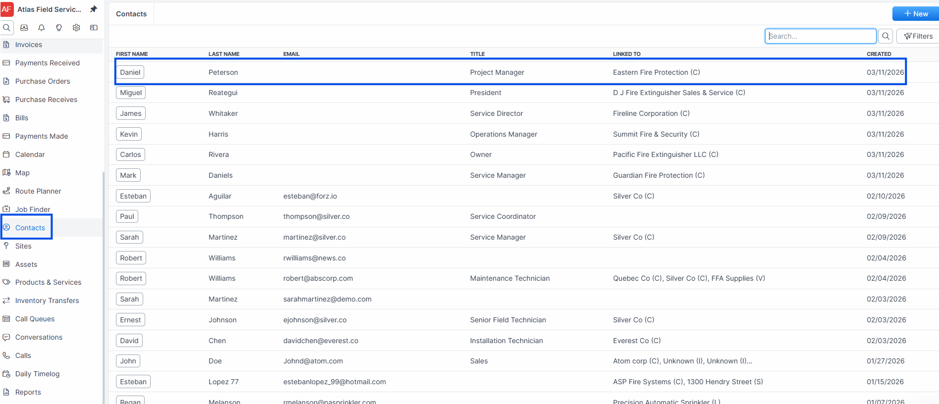 Contacts record list