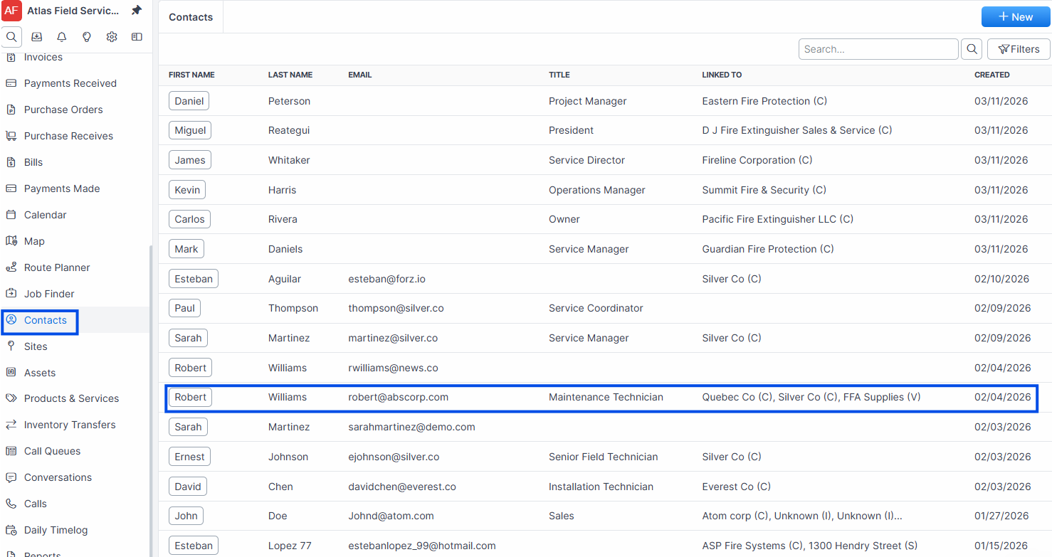 Contact record list