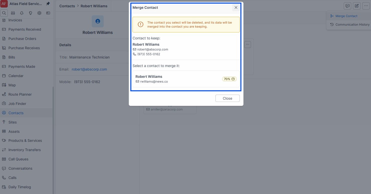 Potential duplicate contacts