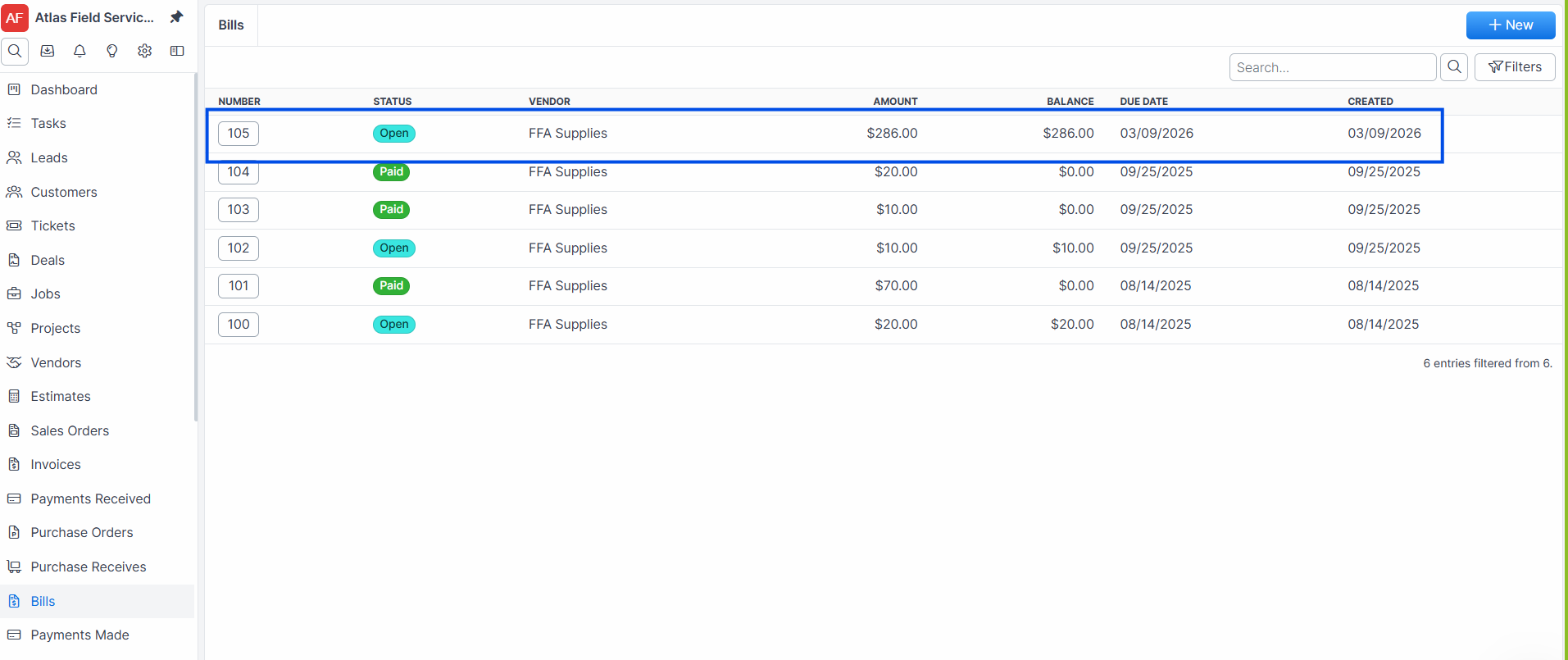 Bills payment list