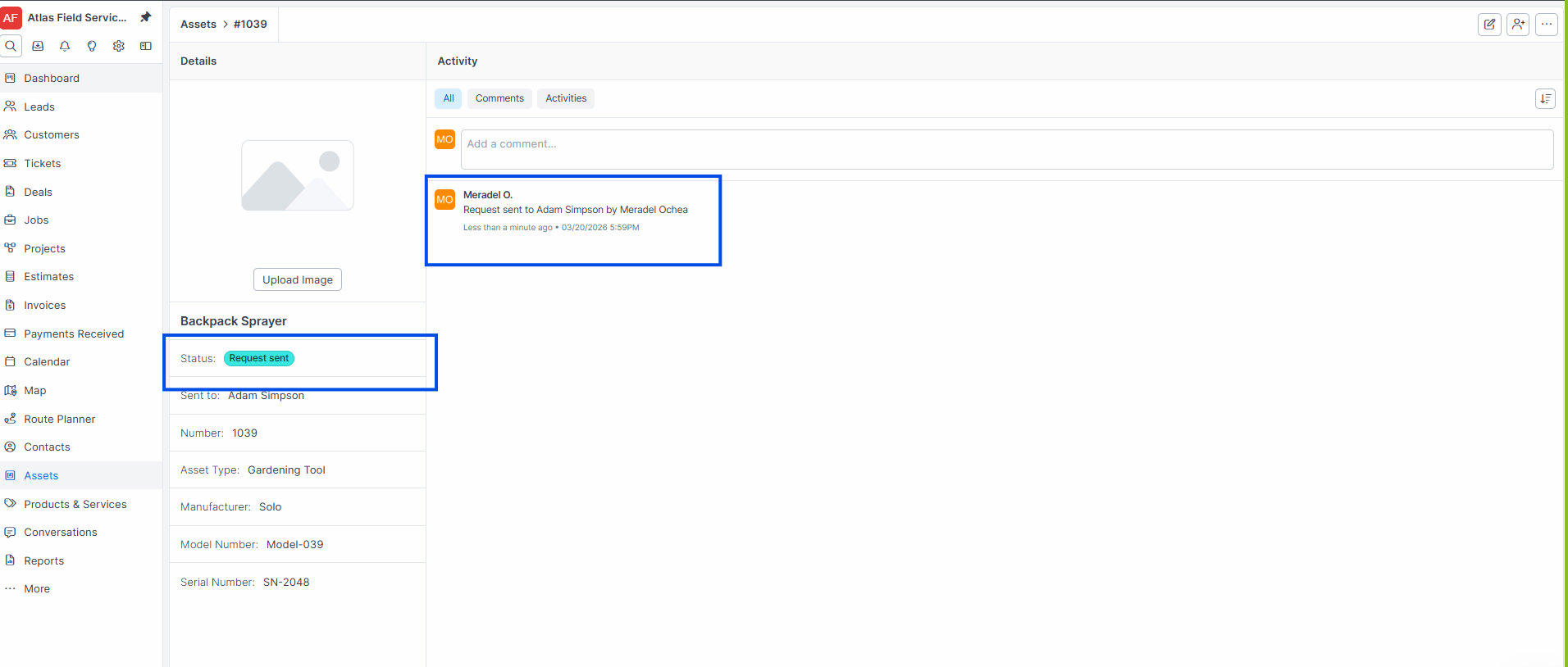 Assignment activity showing tool request history