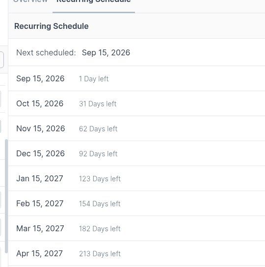 Recurring Schedule upcoming dates